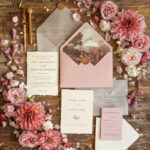 Elegant Blush Pink Wedding Invitation Set: Fine Art, Vintage Landscape, Minimalistic Design. Bespoke Stationary for a Stylish Celebration.