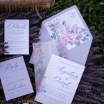 “Enchanting Lilac Blossom: Romantic Floral Wedding Invitations with Vellum Cover”
