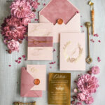 Elegant and Enchanting: Glamour Gold Foil Wedding Invitations and Luxury Velvet Wedding Cards in a Romantic Blush Pink Wedding Invitation Suite – Your Perfect Bespoke Wedding Stationery