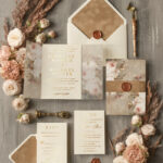 Elegant Gold Beige Nude Wedding Invitations: A Luxury Golden Wedding Invitation Suite with a Boho Chic Touch. Featuring Gold Wedding Cards, Wax Seal, and a Luxurious Set