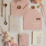 Elegant Blush Pink Wedding Invitations: Handmade Cards for a Romantic and Glamorous Vibe – Introducing Our Bespoke Vellum Wedding Invitation Suite
