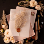 “Chic and Elegant: Romantic Blush Pink Wedding Invitations with Bespoke Acrylic Wedding Cards and Pampas Grass Plexi Wedding Invites”