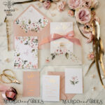 Affordable Elegant Blush Pink Wedding Invitation Suite with Romantic Golden Shine and Luxurious Floral Wedding Stationery