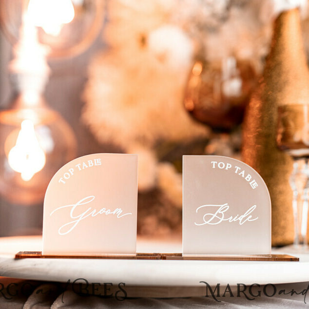 Modern half arch Frozen Acrylic Place card with stand, Wedding seat Cards, Forested Acryl Name Card, premium luxury seating cards, White wording Escort Card