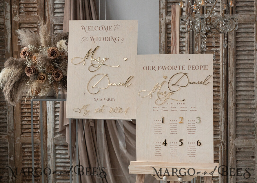rustic wood & Gold Wedding Welcome Sign, Boho Golden Wedding Decor, Personalised Wedding Sign, Wedding Board, Welcome Wedding Board
