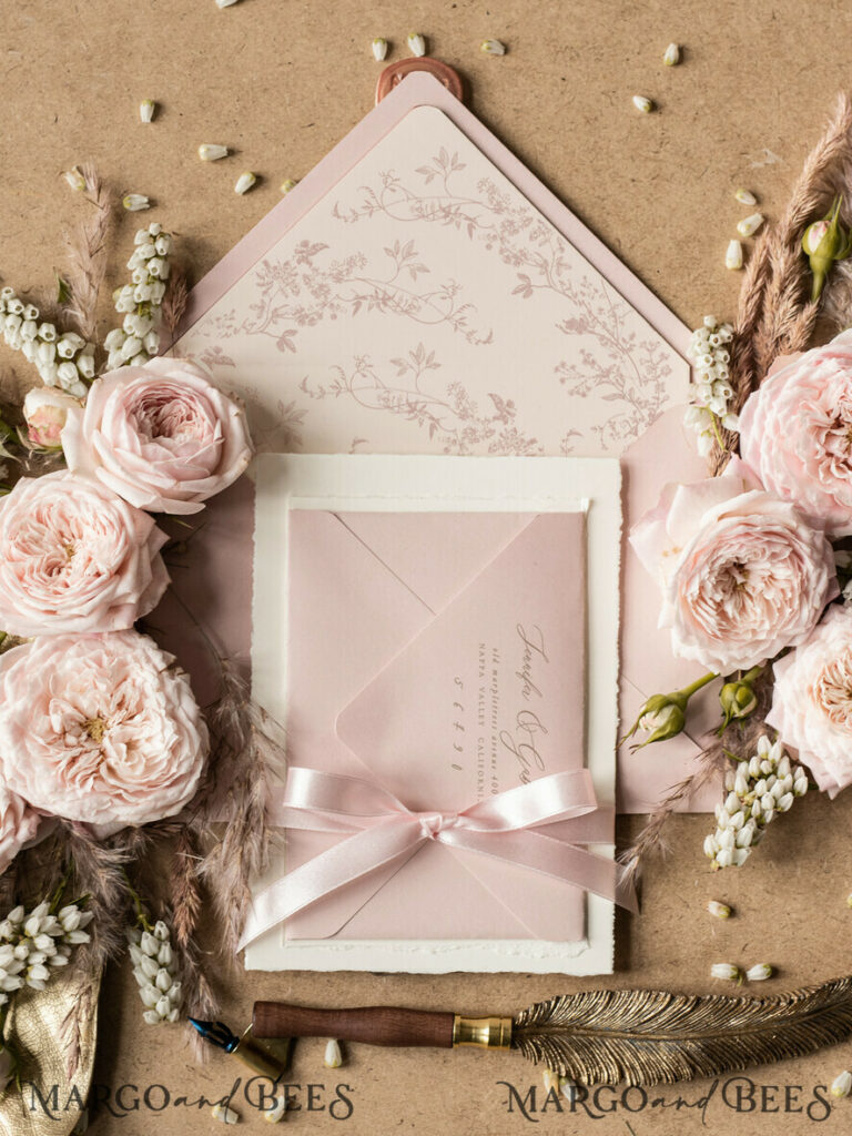 Dusty Rose Wedding Invitations, Wildflower Wedding invitations, Vintage Blush Pink Invitation Set, Floral Wedding Invitation, Romantic Wedding Invites
