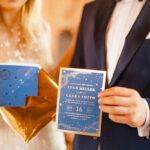 Luxury Golden Shine: Royal Navy Blue Glamour Wedding Invitations – Elegant, Bespoke Galaxy Invitation Suite with Gold Foil