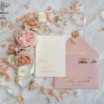 Bespoke Vellum Wedding Invitation Suite: Romantic Blush Pink and Glamour Gold Foil for an Elegant Golden Affair
