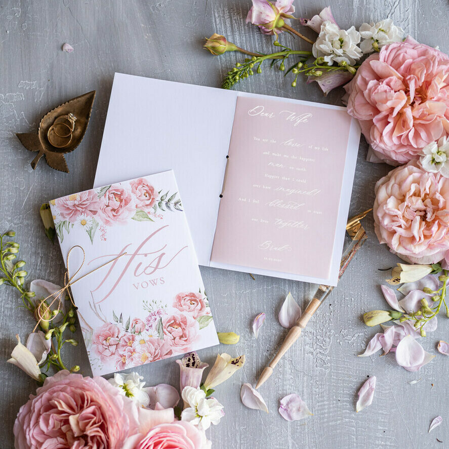 Wedding vows custom card, Personalized Wedding Vow Booklets, Personalised Wedding Vow Books, Custom Vow Books, Pink Floral Wedding Vows Book
