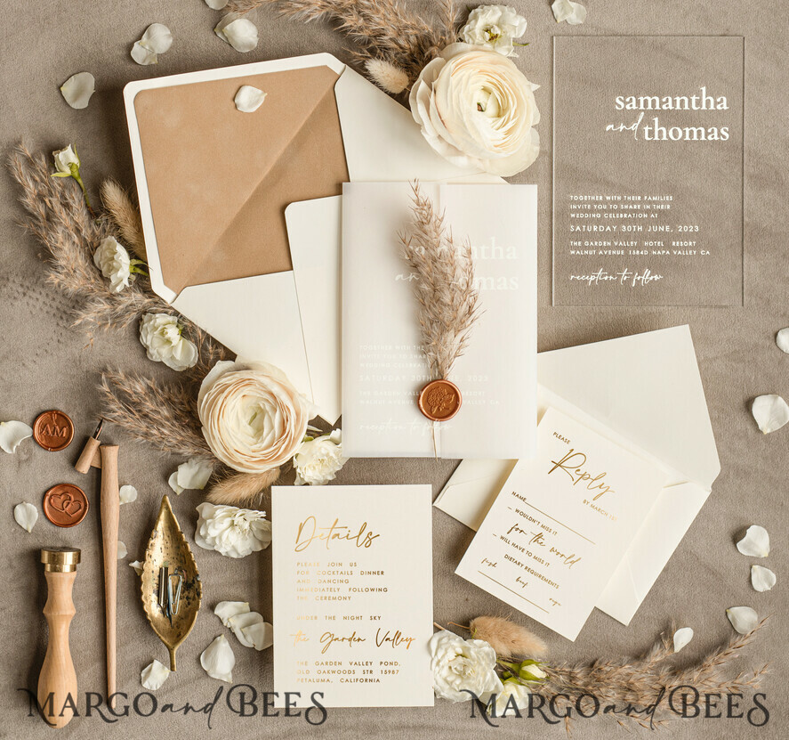 Acrylic Pampass Grass Wedding invitations, Velvet Nude wedding invitations, Elegant Velvet Wedding Invitation Suite, Modern Wedding Invites