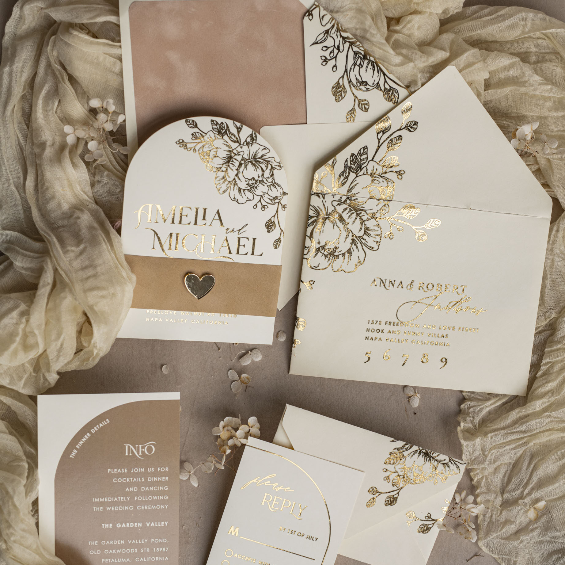 Arch Gold Ivory Gold wedding invitation suite, Ecru Floral Wedding Invites, Glamour Wedding Invitations, Elegant Wedding Set