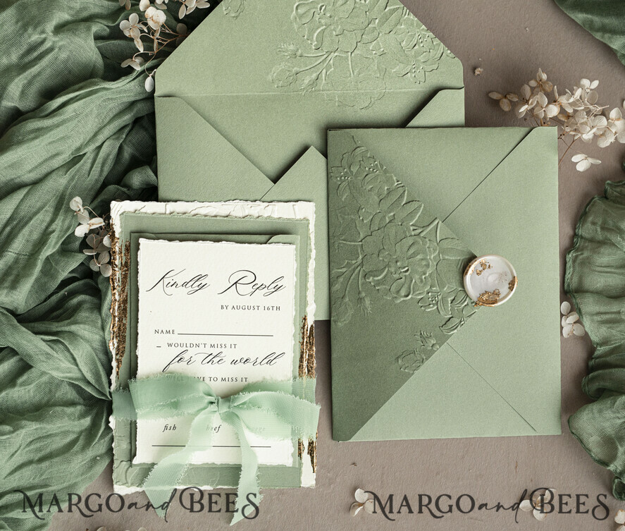 Greet New Designs: Sage Green Floral Elegance on Modern Wedding Invitations