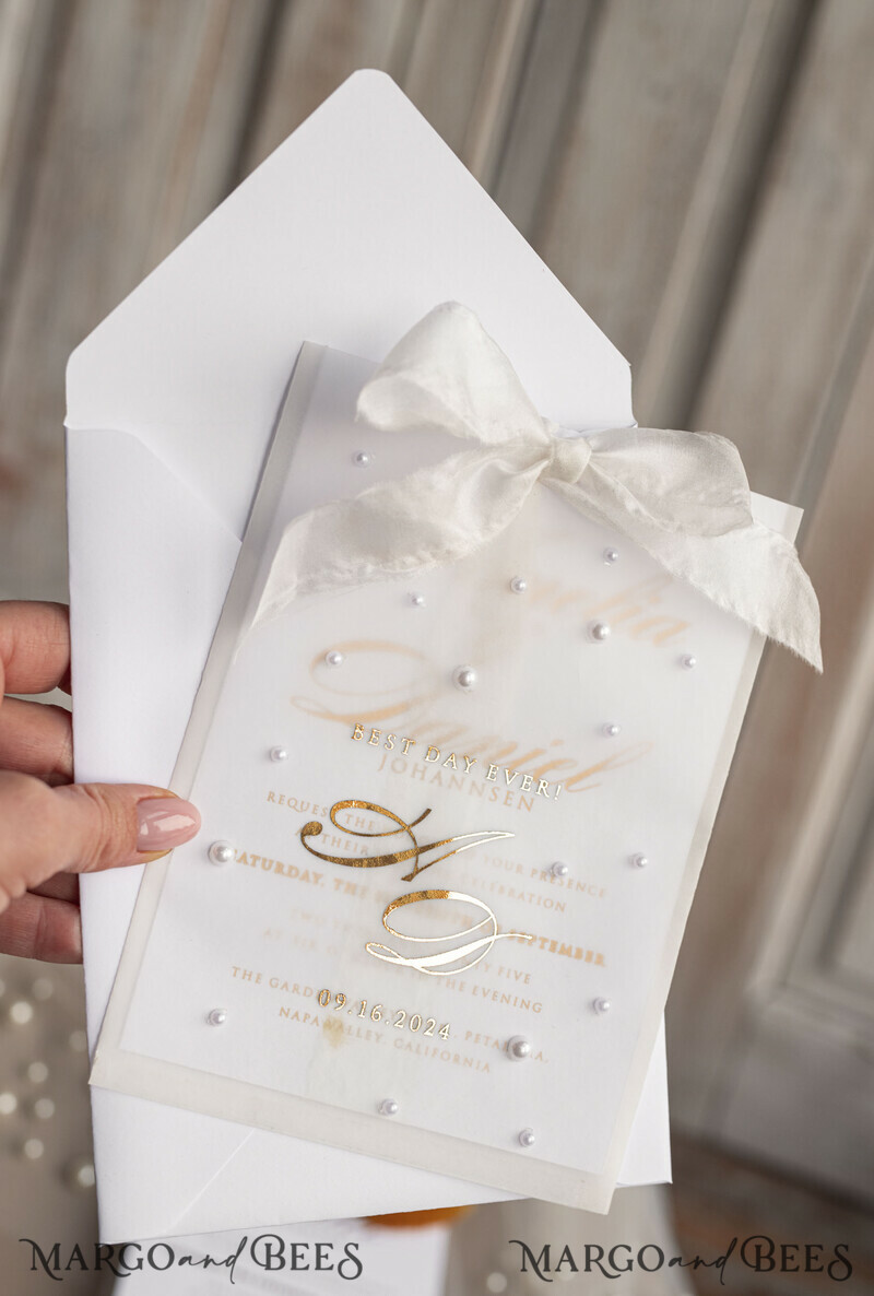 wedding beaded pearls invitations. New hot trend of 2024 year is beaded invitations.