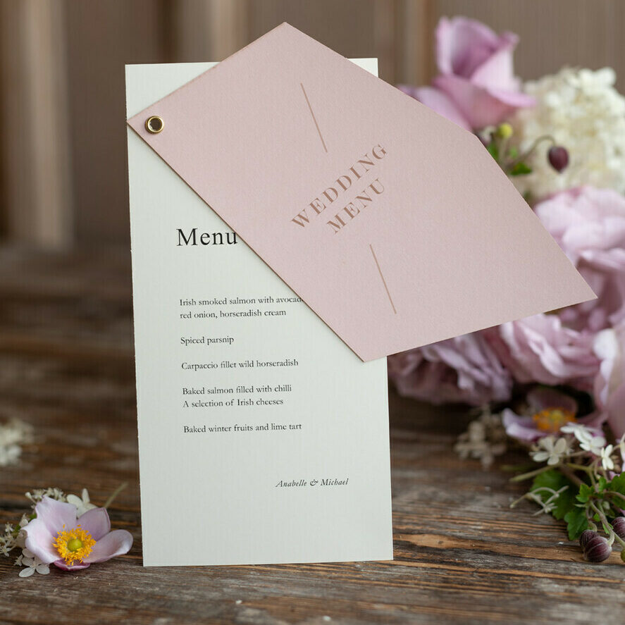 Geometric Minimalist Wedding Menu, Custom Blush and Ivory Double Menu Cards, Modern Handmade Geometric Wedding Menu, Simple Pink and Ecru Wedding Menu Cards