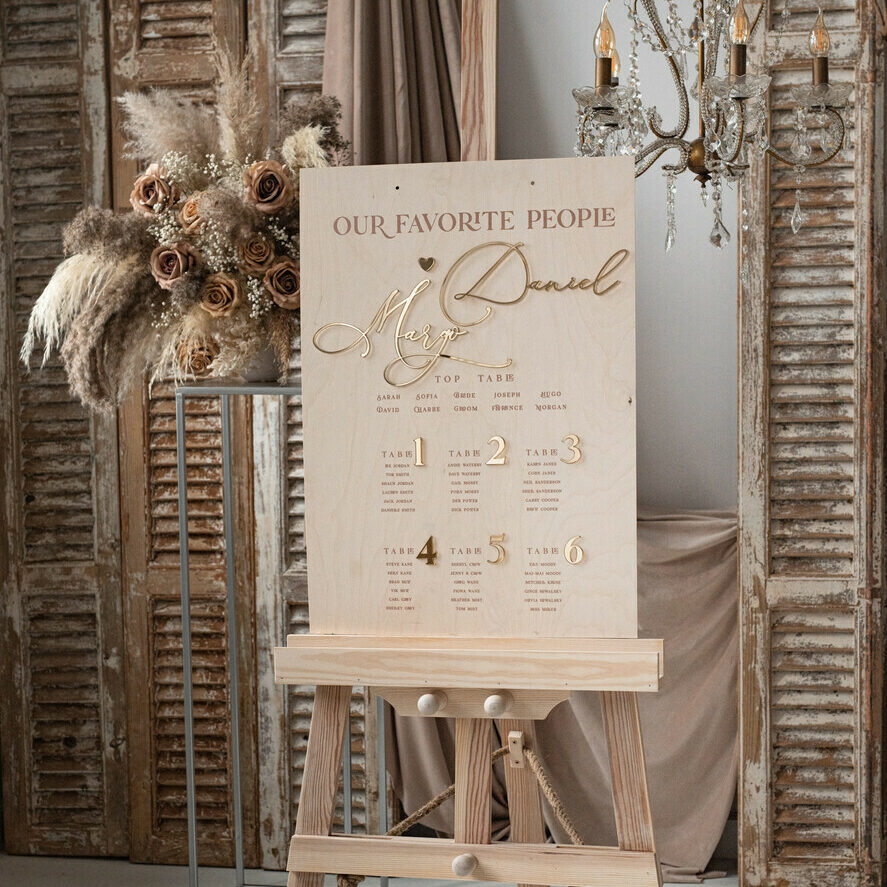 rustic Wedding Table Plan, Wooden and Gold Modern Seating Chart, 3d Elegant Find Your Seat - Seating Plan, Boho Wedding Table Plan, Wedding Decoration with golden letters - Golden Reception Signage - Custom Ceremony Sign