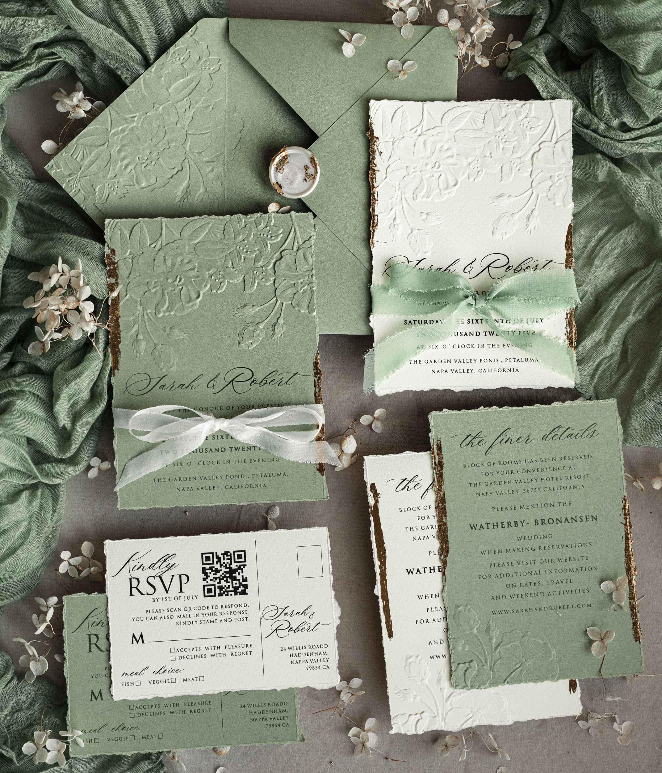 Unveil New Designs: Sage Green Floral Elegance on Modern Wedding Invitations