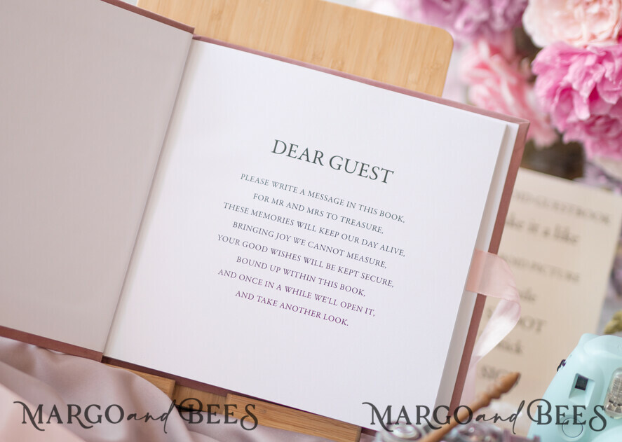 Luxury Blush Pink Instax velvet Wedding GuestBook Gold, Large Instant Wedding Guest Book, Polaroid velvet Guestbook Pink Golden wedding