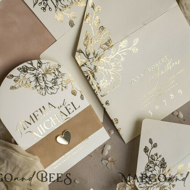Arch Gold Ivory Gold wedding invitation suite, Ecru Floral Wedding Invites, Glamour Wedding Invitations, Elegant Wedding Set