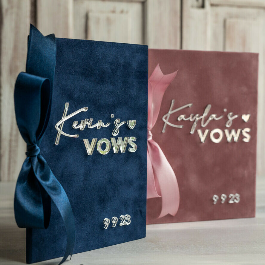 Bride and groom vow books, navy blue and blush wedding vow books, personalized vow booklets, his and her vow books, custom wedding vow cases, bridal shower gift