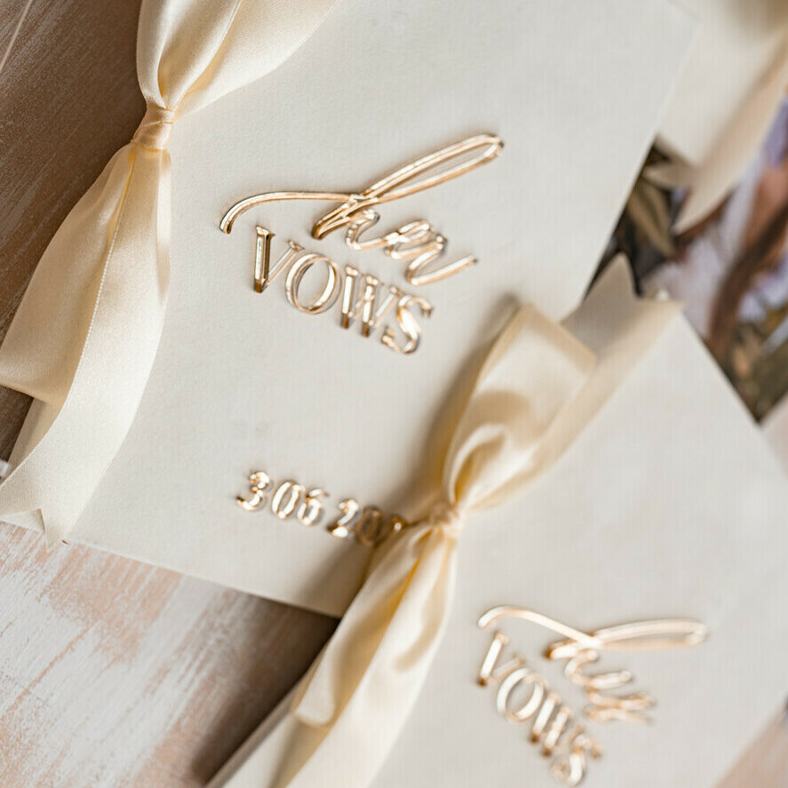 Ivory Golden Bundle Presonalised Wedding Guest Book & Custom Made Wedding Vows set of two - Bundle guestbook and vows books
