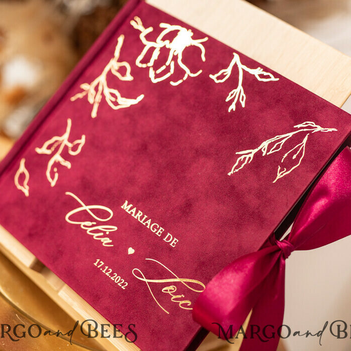Boho Burgundy Instax velvet Wedding GuestBook Gold, Large Instant Wedding Guest Book, Maroon Polaroid velvet Guestbook Marsala Golden wedding