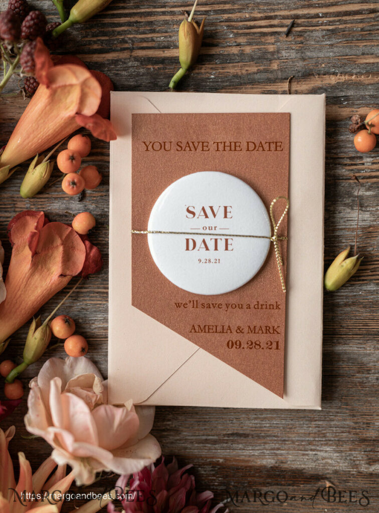 Personalised Terracotta Save the Date Magnet and Card, Wedding Save The Dates Plexi Magnets, Wedding Minimalist Save The Date Cards