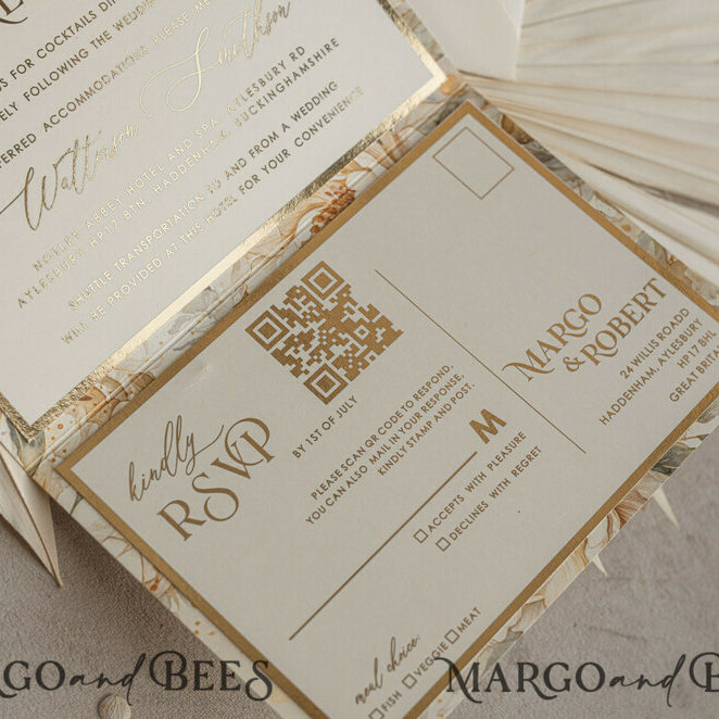 3 fold Luxury Mirror gold Wedding Invitations, Elegant Ivory Wedding Cards, Glamour Acrylic Monogram Wedding Invites, Mirror Plexi Wedding Invitation Suite