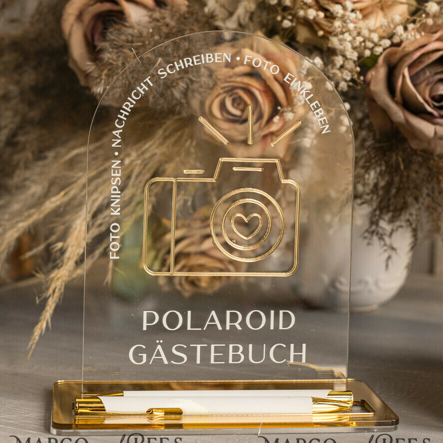 Polaroid Gold Acrylic Hochzeitsgästebuch Personalisiert Schilderset Samtweißes Sofort-Fotobuch Boho Elegant Instax Hochzeitsfoto-Gästebuch