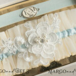 Set of Two gartes, personalised wedding garter in box, something blue tulle garter & personalised toss set