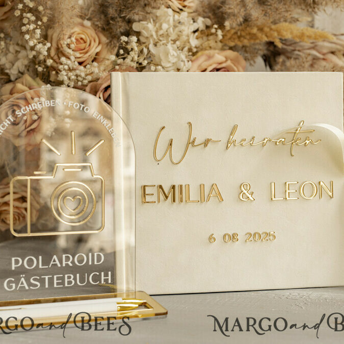 Polaroid Gold Acrylic Hochzeitsgästebuch Personalisiert Schilderset Samtweißes Sofort-Fotobuch Boho Elegant Instax Hochzeitsfoto-Gästebuch