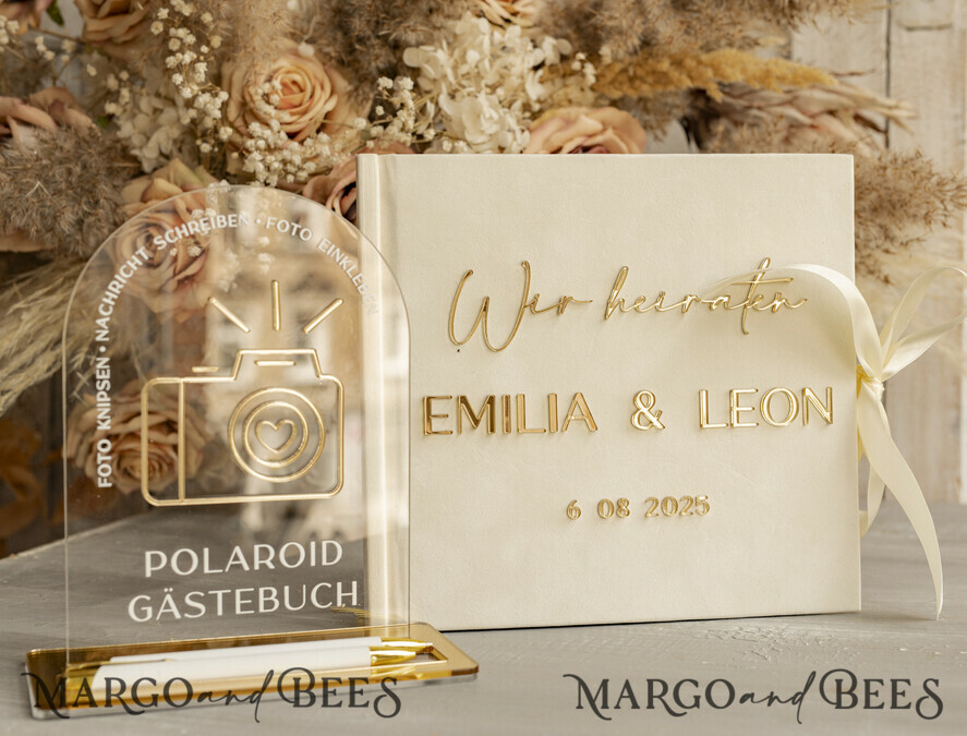Create Everlasting Memories with a Velvet Ivory Wedding Guest Book with Gold Lettering