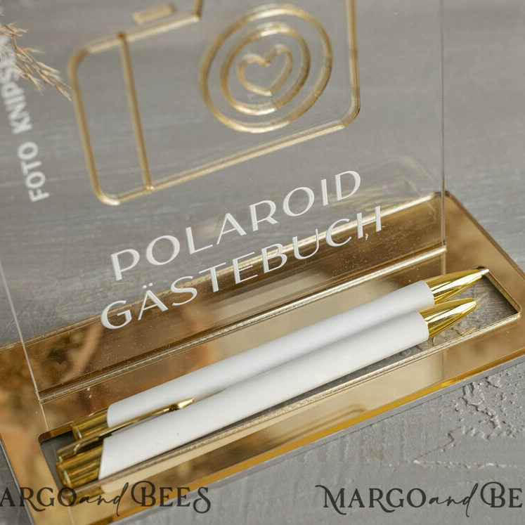 Polaroid Gold Acrylic Hochzeitsgästebuch Personalisiert Schilderset Samtbeige Sofort-Fotobuch Boho Elegant Instax Hochzeitsfoto-Gästebuch