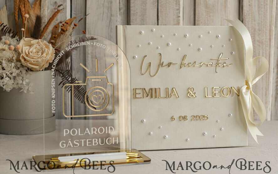 Pearls & Gold Wedding Guestbook Set Ivory Photo Album
