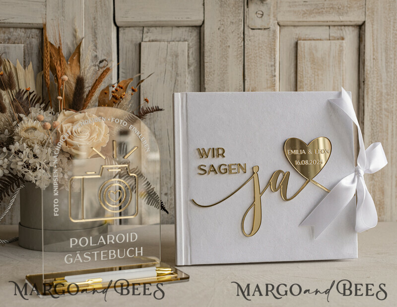 Velvet Elegant Wedding Guest Book with Golden Lettering