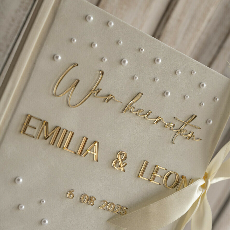 Pearls Gold Acrylic Hochzeitsgästebuch Personalisiert Schilderset Samt Ecru Sofort-Fotobuch Boho Elegant Instax Hochzeitsfoto-Gästebuch