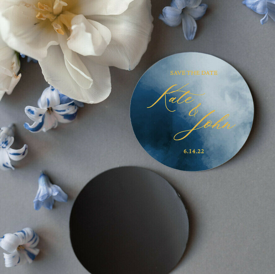 Personalised Boho Save the Date Magnet and Card, Dusty Blue Wedding Save The Dates Magnets, Wedding Boho Save The Date Cards