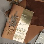 Gold Mirror Dried Flowers Elegant Terracotta Velvet Wedding Invitation
