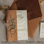 Gold Script Dried Flowers Elegant Terracotta Velvet Wedding Invitation