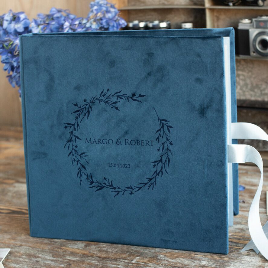 Presonalised Blue Wedding Guest Book, Instant Wedding Photo Book Instax • Velvet Wedding Photo Guestbook