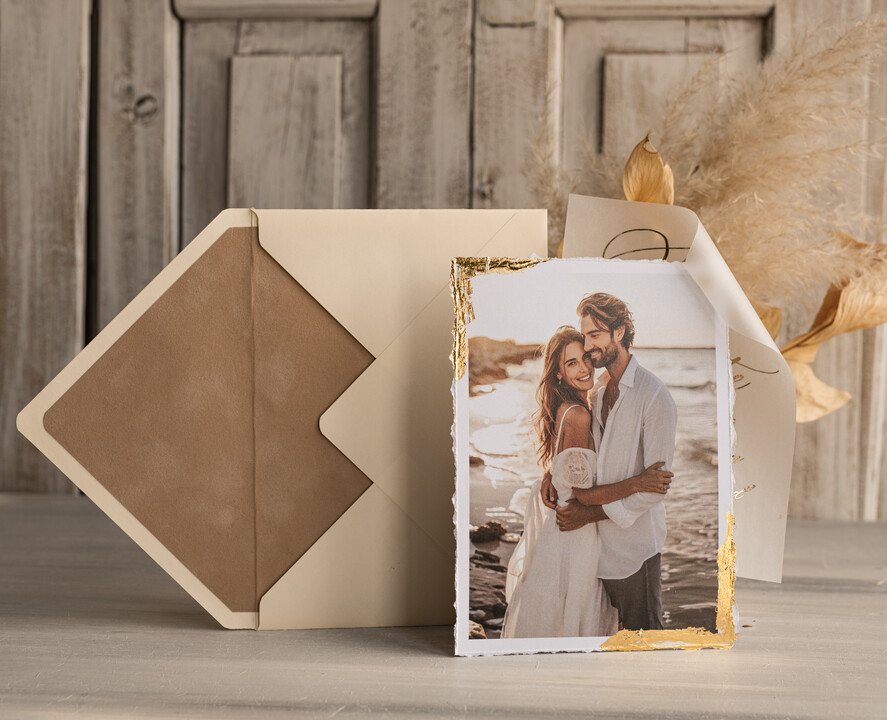 Save the Date Cards with Photo, Vellum Golden Save Our Dates with Photo