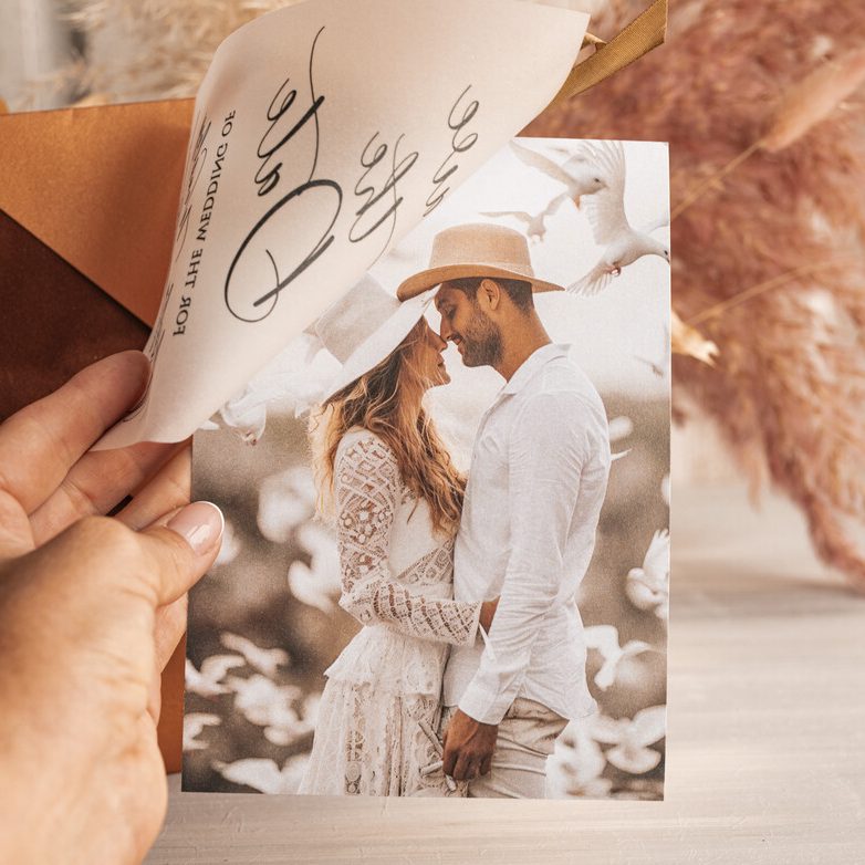 Pink Gold Marble Save the Date Cards with Photo, Vellum Save Our Dates with Photo Gold Foil Calendar Cards