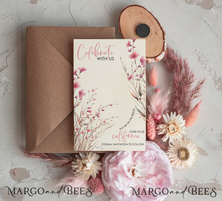 Blush Pink Wedding Save The Date Card and wooden slice Magnet, craft Save Our Date wood slice Magnets, Boho save our dates Cards wooden Magnets Cards, boho wedding save the date cards and slice magnets