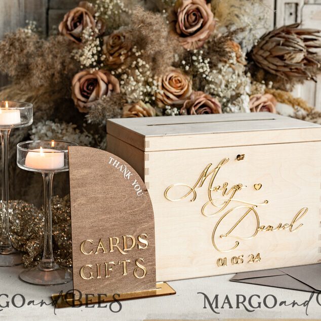 rustic wood Set Card Box & Sign, Wedding Card Box with lock cards gifts sign with stand, wooden Wedding Money Box Sing Guestbook Set, Card Box with slot and lock cards and gift Arch acrylic sign set