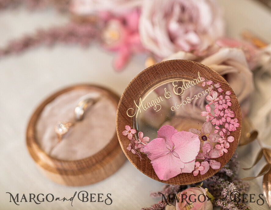 Personalised wedding box his and hers, Handmade wedding ring box • Real Flowers ring bearer box • wood luxury ring box
