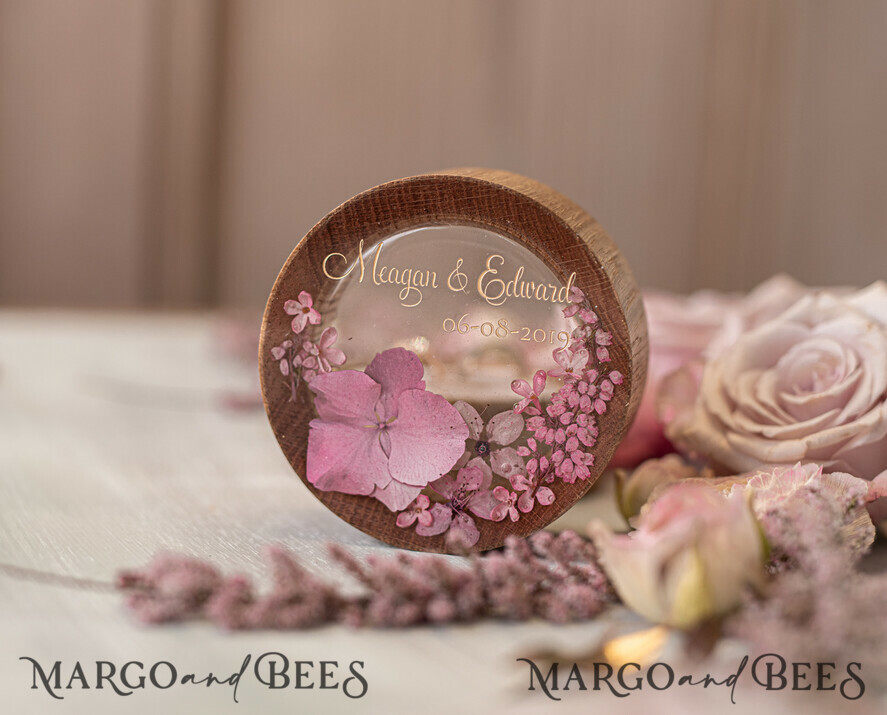 Personalised wedding box his and hers, Handmade wedding ring box • Real Flowers ring bearer box • wood luxury ring box
