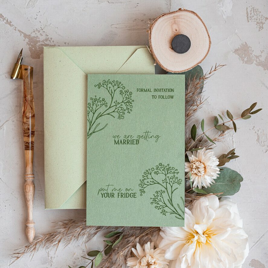 Sage Green Rustic Save The Date Magnet & Card Modern Craft Save Our Date Wood Magnets Boho save dates Cards wooden slice Magnets folaral card