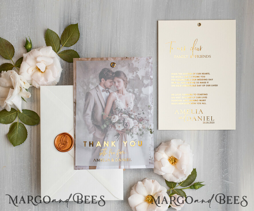 Printed vellum Wedding Photo Thank You Cards, Modern Wedding Thank You Cards with Photo, Minimalist Thank You Cards Wedding