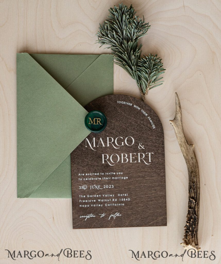 Forest Wood Wedding Invitation Suite, Modern Rustic Wedding Invites, Natural Wooden Invitations Suite Wedding Cards, Green Wedding Invitations, Misty Forest Frosted wedding Invitation suite, Pine trees Wedding Invite