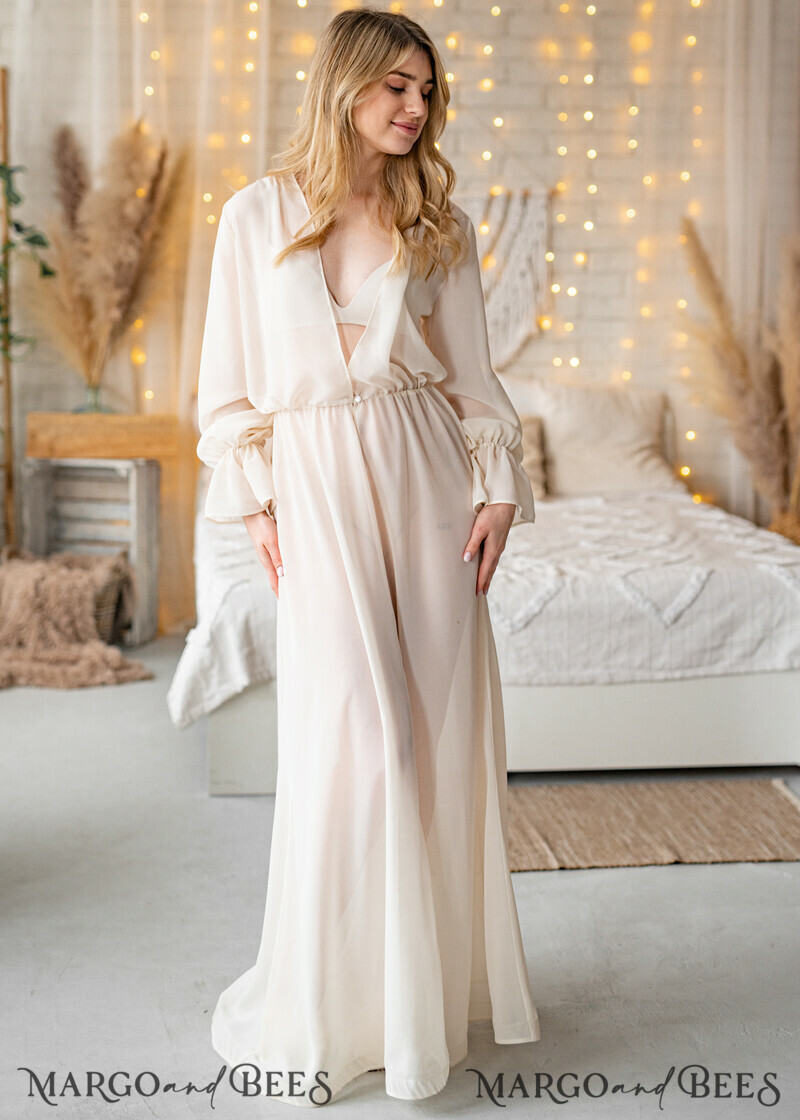 Silk Muslin Bridal robe for wedding with wide sleeves