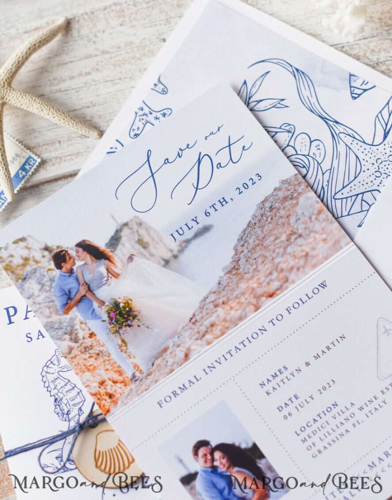 Personalised Passport Save the Date Card, Beach Wedding Save The Dates , Wedding Destination Save The Date Cards
